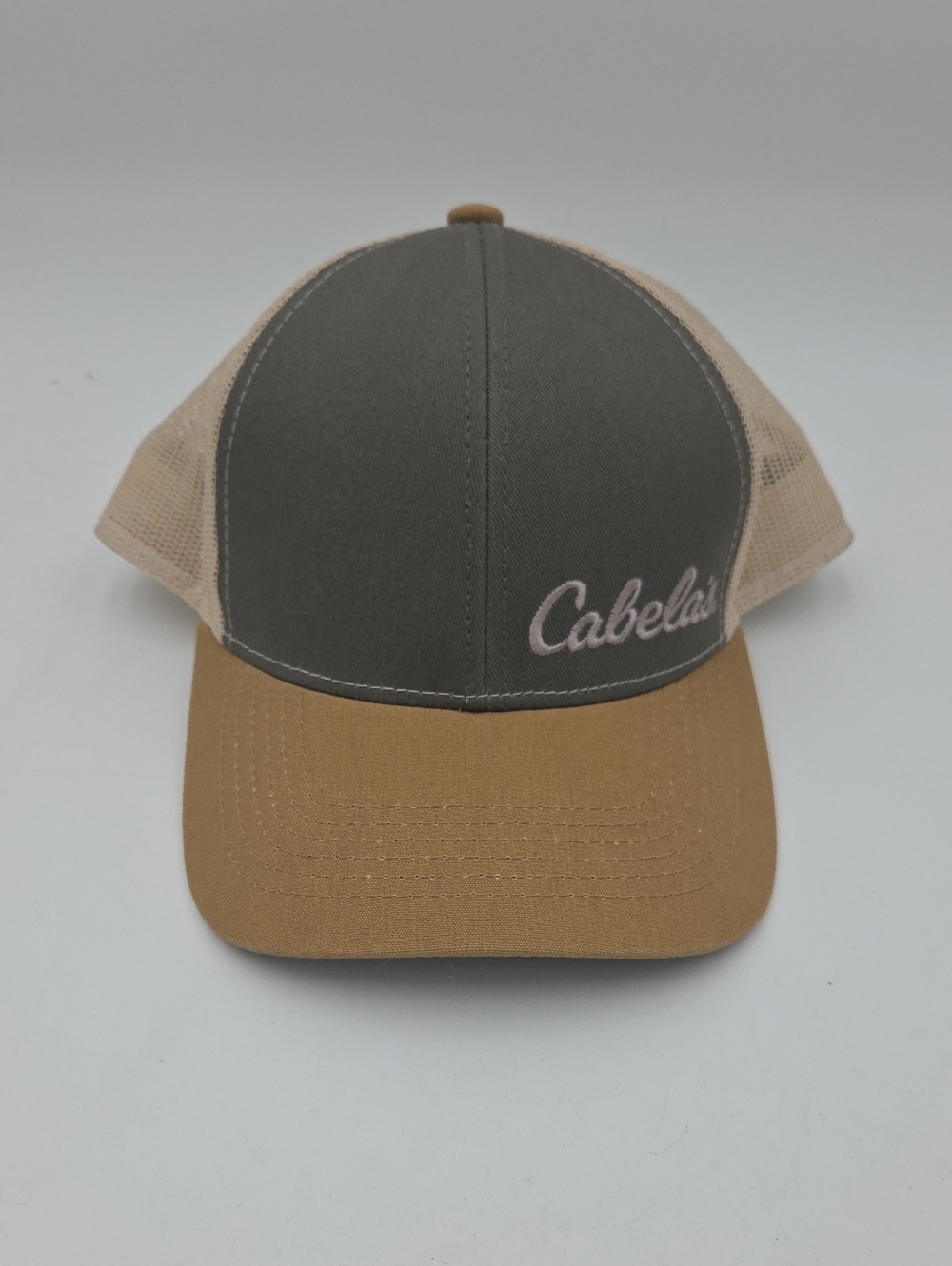 Cabela's Olive Front and Tan Bill Mesh Trucker Hat